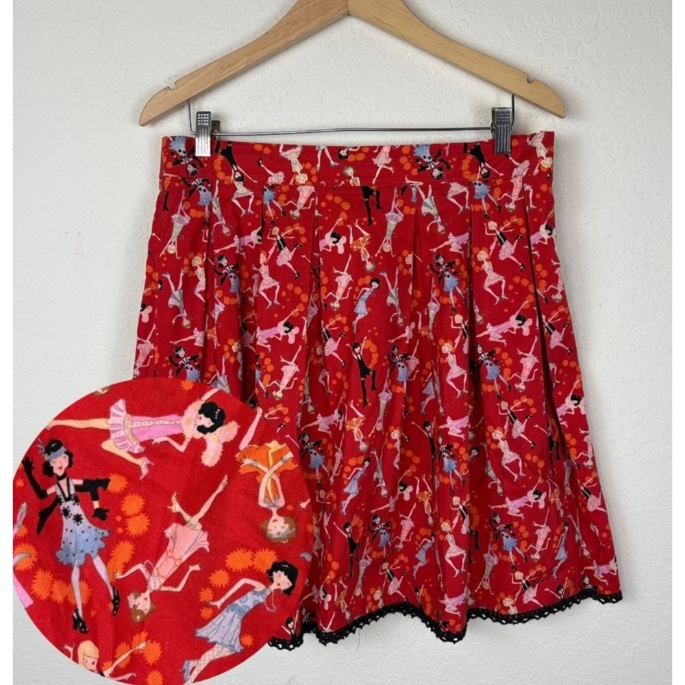 Beebop & Wally Pleated Short Skirt Size L Pinup Flapper Girl Print Vtg USA Made